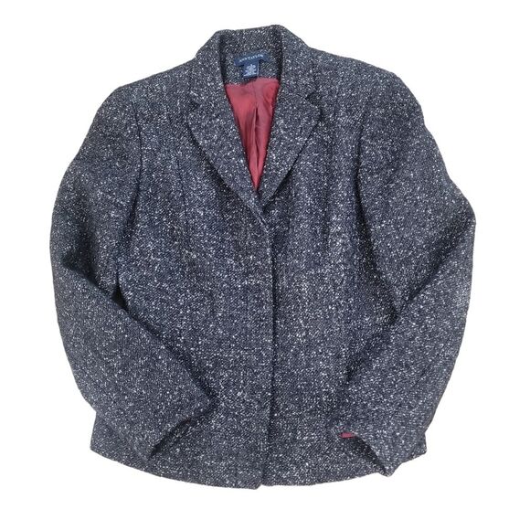 Ann Taylor Blazer Womens Size 8 Black Gray Wool Blend Tweed Blazer Hidden Button - Picture 1 of 6